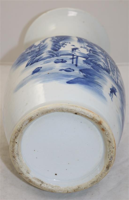 A Chinese blue and white baluster vase, late 19th century, 36cm, slight faults